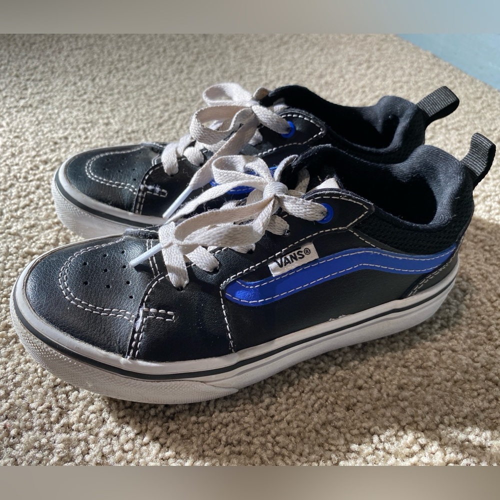 Vans Boy's Filmore Black/Blue Leather Skate Shoes - Size US Youth 13
